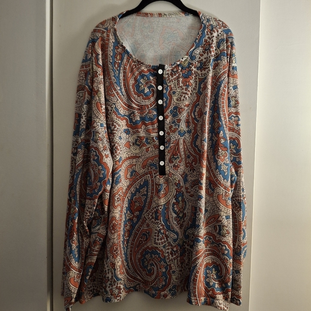 Multicolor Paisley Relaxed Buttoned Men's Shirt with Mandarin Collar